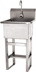 SANI-LAV - 18" Long x 18" Wide Inside, 1 Compartment, Grade 304 Stainless Steel Utility Sink - 14 Gauge, 21" Long x 20-1/2" Wide x 48" High Outside, 12" Deep - Caliber Tooling