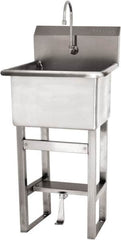 SANI-LAV - 18" Long x 18" Wide Inside, 1 Compartment, Grade 304 Stainless Steel Utility Sink Single Foot Pedal Valve - 14 Gauge, 21" Long x 20-1/2" Wide x 48" High Outside, 12" Deep - Caliber Tooling