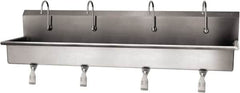 SANI-LAV - 77" Long x 16-1/2" Wide Inside, 1 Compartment, Grade 304 Stainless Steel (4) Person Wash-Station with Single Foot Valves - 16 Gauge, 80" Long x 20" Wide x 18" High Outside, 8" Deep - Caliber Tooling