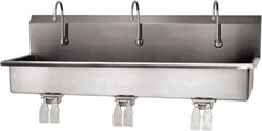 SANI-LAV - 57" Long x 16-1/2" Wide Inside, 1 Compartment, Grade 304 Stainless Steel (3) Person Wash-Station with Double Foot Valves - 16 Gauge, 60" Long x 20" Wide x 18" High Outside, 8" Deep - Caliber Tooling