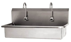 SANI-LAV - 37" Long x 16-1/2" Wide Inside, 1 Compartment, Grade 304 Stainless Steel (2) Person Wash-Station with Electronic Faucet - 16 Gauge, 40" Long x 20" Wide x 18" High Outside, 8" Deep - Caliber Tooling