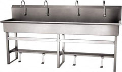 SANI-LAV - 77" Long x 16-1/2" Wide Inside, 1 Compartment, Grade 304 Stainless Steel (5) Person Wash-Station with Single Foot Valves - 16 Gauge, 80" Long x 20" Wide x 45" High Outside, 8" Deep - Caliber Tooling