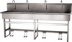 SANI-LAV - 77" Long x 16-1/2" Wide Inside, 1 Compartment, Grade 304 Stainless Steel (5) Person Wash-Station with Double Foot Valves - 16 Gauge, 80" Long x 20" Wide x 45" High Outside, 8" Deep - Caliber Tooling