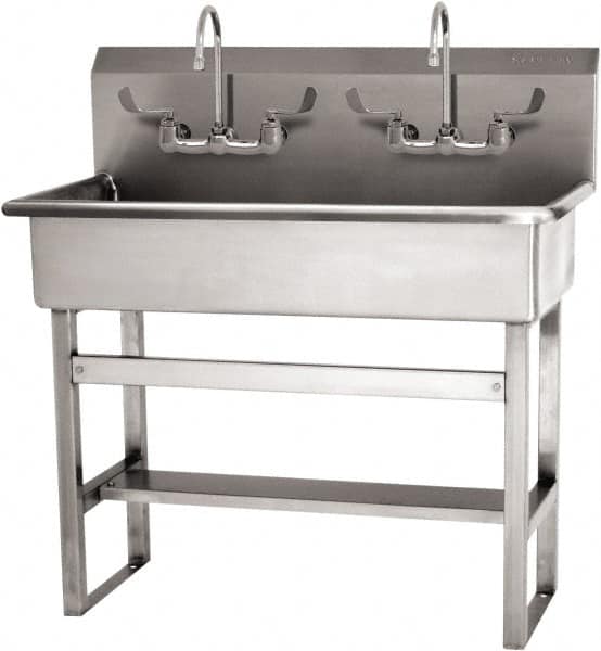 SANI-LAV - 37" Long x 16-1/2" Wide Inside, 1 Compartment, Grade 304 Stainless Steel (3) Person Wash-Station with Manual Faucet - 16 Gauge, 40" Long x 20" Wide x 45" High Outside, 8" Deep - Caliber Tooling