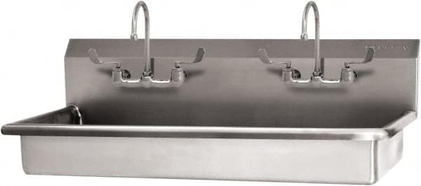 SANI-LAV - 45" Long x 16-1/2" Wide Inside, 1 Compartment, Grade 304 Stainless Steel (3) Person ADA Wash-Station with Manual Faucet - 16 Gauge, 48" Long x 20" Wide x 21-1/2" High Outside, 5-1/2" Deep - Caliber Tooling