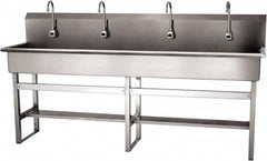 SANI-LAV - 77" Long x 16-1/2" Wide Inside, 1 Compartment, Grade 304 Stainless Steel (4) Person Wash-Station with Electronic Faucet - 16 Gauge, 80" Long x 20" Wide x 45" High Outside, 8" Deep - Caliber Tooling