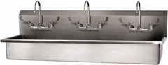 SANI-LAV - 57" Long x 16-1/2" Wide Inside, 1 Compartment, Grade 304 Stainless Steel (3) Person Wash-Station with Manual Faucet - 16 Gauge, 60" Long x 20" Wide x 18" High Outside, 8" Deep - Caliber Tooling