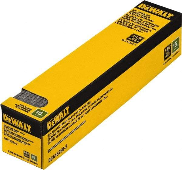 DeWALT - 15 Gauge 2-1/2" Long Finishing Nails for Power Nailers - Steel, Bright Finish, Smooth Shank, Angled Stick Collation, Round Head, Chisel Point - Caliber Tooling