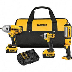 DeWALT - 20 Volt Cordless Tool Combination Kit - Includes 1/2" Impact Wrench, 3/8" Impact Wrench & Handheld Light, Lithium-Ion Battery Included - Caliber Tooling