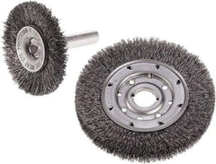 Camel Grinding Wheels - 3" OD, 1/4" Shank Diam, Crimped Steel Wheel Brush - 3" Face Width, 3/4" Trim Length, 0.014" Filament Diam - Caliber Tooling