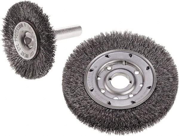 Camel Grinding Wheels - 2" OD, 1/4" Shank Diam, Crimped Steel Wheel Brush - 2" Face Width, 1/2" Trim Length, 0.014" Filament Diam - Caliber Tooling