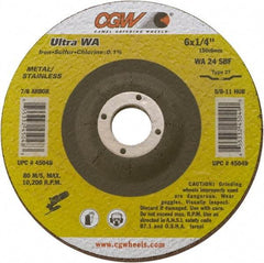 Camel Grinding Wheels - 24 Grit, 5" Wheel Diam, 1/4" Wheel Thickness, 7/8" Arbor Hole, Type 27 Depressed Center Wheel - Coarse Grade, Aluminum Oxide, Resinoid Bond, 12,250 Max RPM - Caliber Tooling