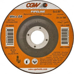 Camel Grinding Wheels - 24 Grit, 7" Wheel Diam, 1/8" Wheel Thickness, Type 27 Depressed Center Wheel - Coarse Grade, Zirconia Alumina, Resinoid Bond, 8,600 Max RPM - Caliber Tooling