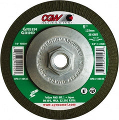 Camel Grinding Wheels - 36 Grit, 7" Wheel Diam, 5/32" Wheel Thickness, Type 27 Depressed Center Wheel - Medium Grade, Zirconia Alumina, Resinoid Bond, 8,600 Max RPM - Caliber Tooling