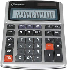 innovera - 12-Digit LCD 4 Function Financial Calculator - 21mm Display Size, Silver & Black, Solar & Battery Powered, 6-1/2" Long x 8-3/4" Wide - Caliber Tooling