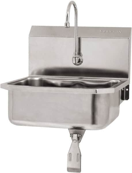 SANI-LAV - 17" Long x 14" Wide Inside, 1 Compartment, Grade 304 Stainless Steel Hand Sink Wall Mount with Knee Valve - 18 Gauge, 19" Long x 18" Wide x 21" High Outside, 7" Deep - Caliber Tooling