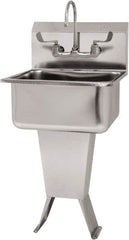 SANI-LAV - 19" Long x 16" Wide Inside, 1 Compartment, Grade 304 Stainless Steel Hand Sink Wall Mount with Manual Faucet - 18 Gauge, 21" Long x 20" Wide x 46" High Outside, 10" Deep - Caliber Tooling