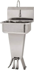 SANI-LAV - 17" Long x 14" Wide Inside, 1 Compartment, Grade 304 Stainless Steel Hand Sink Floor Mount with Double Foot Valve - 18 Gauge, 19" Long x 18" Wide x 46" High Outside, 7" Deep - Caliber Tooling