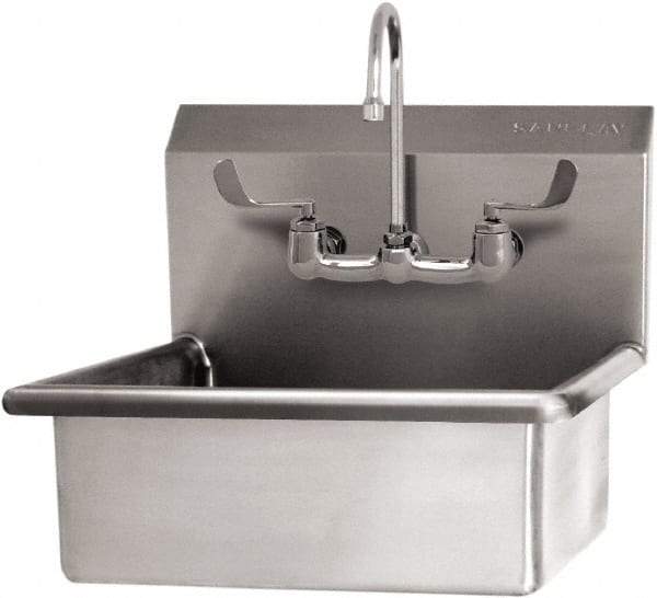 SANI-LAV - 19" Long x 15-1/2" Wide Inside, 1 Compartment, Grade 304 Stainless Steel Hand Sink Wall Mount with Manual Faucet - 16 Gauge, 23" Long x 20" Wide x 20-1/2" High Outside, 5" Deep - Caliber Tooling