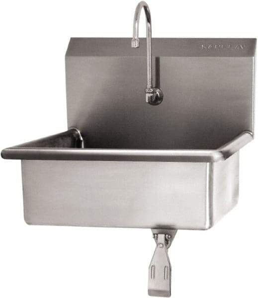 SANI-LAV - 19" Long x 15-1/2" Wide Inside, 1 Compartment, Grade 304 Stainless Steel Hand Sink Wall Mount with Single Knee Valve - 16 Gauge, 23" Long x 20" Wide x 20-1/2" High Outside, 5" Deep - Caliber Tooling