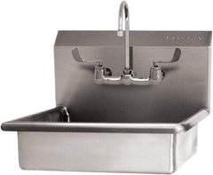 SANI-LAV - 19" Long x 15-1/2" Wide Inside, 1 Compartment, Grade 304 Stainless Steel Hand Sink Wall Mount with Manual Faucet - 16 Gauge, 22" Long x 19" Wide x 20-1/2" High Outside, 5" Deep - Caliber Tooling