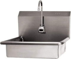 SANI-LAV - 16" Long x 12-1/2" Wide Inside, 1 Compartment, Grade 304 Stainless Steel Hand Sink Wall Mount with Electronic Faucet - 16 Gauge, 19" Long x 16" Wide x 20-1/2" High Outside, 6" Deep - Caliber Tooling