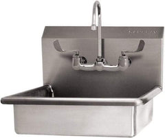 SANI-LAV - 16" Long x 12-1/2" Wide Inside, 1 Compartment, Grade 304 Stainless Steel Hand Sink Wall Mount with Manual Faucet - 16 Gauge, 19" Long x 16" Wide x 20-1/2" High Outside, 6" Deep - Caliber Tooling