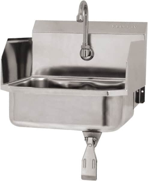 SANI-LAV - 14" Long x 11" Wide Inside, 1 Compartment, Grade 304 Stainless Steel Hand Sink Wall Mount with Single Knee Valve - 18 Gauge, 16" Long x 15-1/4" Wide x 16" High Outside, 5" Deep - Caliber Tooling