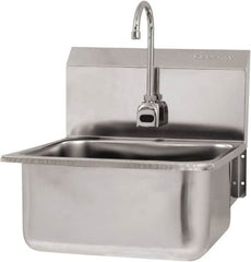 SANI-LAV - 19" Long x 16" Wide Inside, 1 Compartment, Grade 304 Stainless Steel Hand Sink Wall Mount with Electronic Faucet - 18 Gauge, 21" Long x 20" Wide x 24" High Outside, 10" Deep - Caliber Tooling