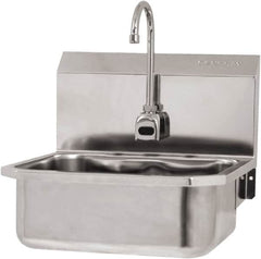 SANI-LAV - 17" Long x 14" Wide Inside, 1 Compartment, Grade 304 Stainless Steel Hand Sink Wall Mount with Electronic Faucet - 18 Gauge, 19" Long x 18" Wide x 21" High Outside, 7" Deep - Caliber Tooling