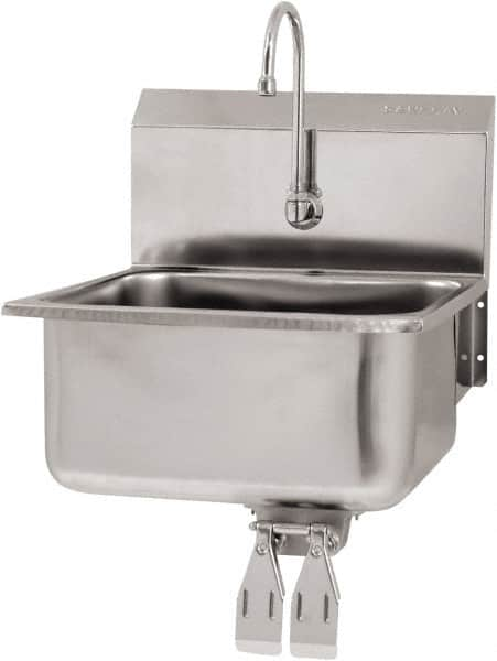 SANI-LAV - 19" Long x 16" Wide Inside, 1 Compartment, Grade 304 Stainless Steel Hand Sink Wall Mount with Double Knee Valve - 18 Gauge, 21" Long x 20" Wide x 24" High Outside, 10" Deep - Caliber Tooling