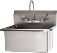 SANI-LAV - 28" Long x 16" Wide Inside, 1 Compartment, Grade 304 Stainless Steel Hand Sink Wall Mount with Manual Faucet - 16 Gauge, 31" Long x 19-1/2" Wide x 24" High Outside, 10-1/2" Deep - Caliber Tooling