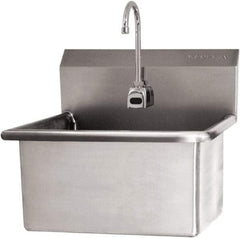 SANI-LAV - 22" Long x 16" Wide Inside, 1 Compartment, Grade 304 Stainless Steel Scrub Sink Wall Mount with Electronic Faucet - 16 Gauge, 25" Long x 19-1/2" Wide x 24" High Outside, 10-1/2" Deep - Caliber Tooling