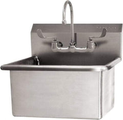 SANI-LAV - 22" Long x 16" Wide Inside, 1 Compartment, Grade 304 Stainless Steel Scrub Sink Wall Mount with Manual Faucet - 16 Gauge, 25" Long x 19-1/2" Wide x 24" High Outside, 10-1/2" Deep - Caliber Tooling