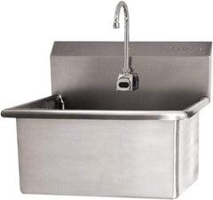 SANI-LAV - 28" Long x 16" Wide Inside, 1 Compartment, Grade 304 Stainless Steel Scrub Sink Wall Mount with Electronic Faucet - 16 Gauge, 31" Long x 19-1/2" Wide x 24" High Outside, 10-1/2" Deep - Caliber Tooling