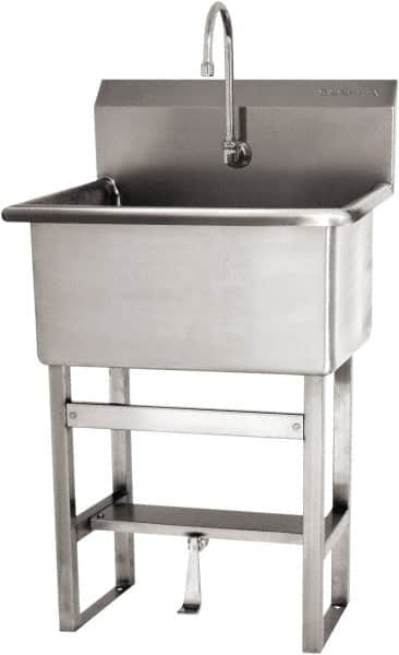 SANI-LAV - 28" Long x 16" Wide Inside, 1 Compartment, Grade 304 Stainless Steel Scrub Sink Floor Mount with Single Foot Valve - 16 Gauge, 31" Long x 19-1/2" Wide x 46-1/2" High Outside, 10-1/2" Deep - Caliber Tooling