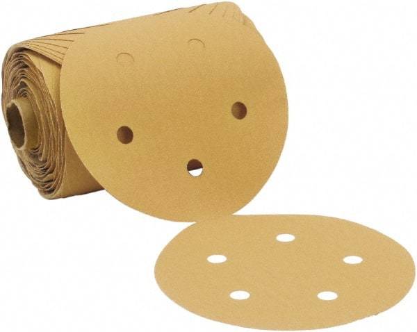 3M - 5" Diam, 220 Grit FEPA, Aluminum Oxide Adhesive PSA Disc - Gold, C Weighted Backing, Flexible, 12,000 Max RPM - Caliber Tooling