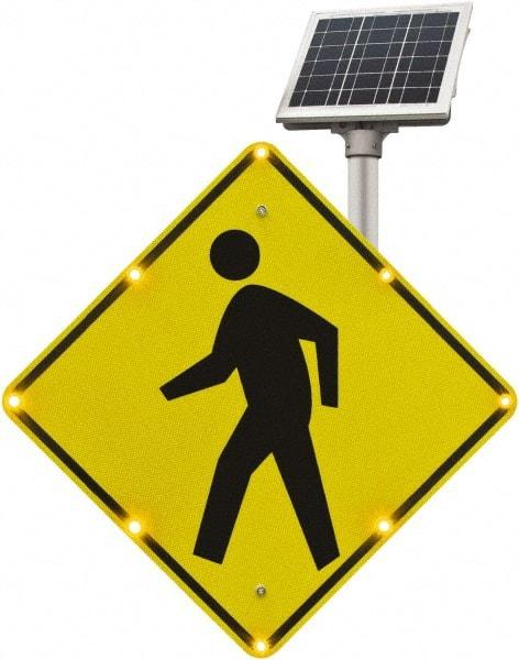 TAPCO - "Pedestrian Crossing", 30" Wide x 30" High, Aluminum Pedestrian Crossing Signs - 0.08" Thick, Fluorescent Yellow, Black, Diamond Grade Reflectivity, Diamond, Post Mount - Caliber Tooling