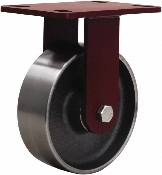 Hamilton - 6" Diam x 2" Wide x 7-3/4" OAH Top Plate Mount Rigid Caster - Forged Steel, 2,000 Lb Capacity, Sealed Precision Ball Bearing, 4-1/2 x 6-1/2" Plate - Caliber Tooling