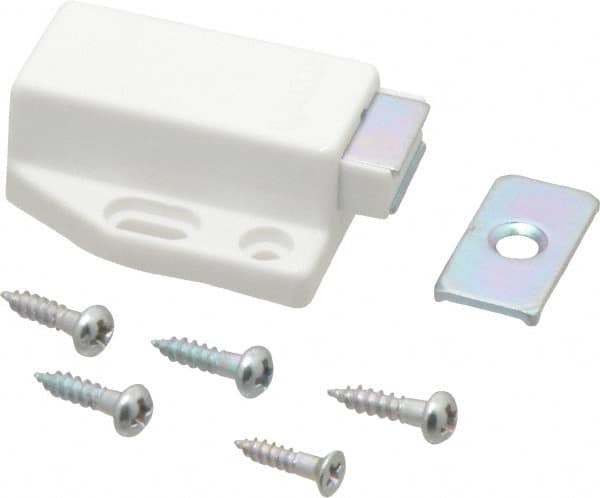 Sugatsune - 1-3/4" Long x 1-3/8" Wide x 9/16" High, Plastic & Stainless Steel Spring Magnetic Touch Latch - White Finish, 3.5 Magnetic Force - Caliber Tooling