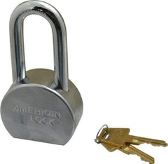 American Lock - 2" Shackle Clearance, Keyed Different A701 Padlock - 7/16" Shackle Diam, Steel, with Satin Chrome, Triple Plated Finish - Caliber Tooling