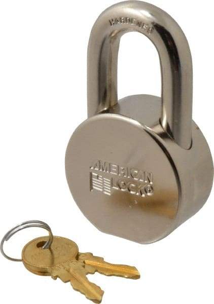 American Lock - 1-1/16" Shackle Clearance, Keyed Different AH10 Padlock - 7/16" Shackle Diam, Steel, with Satin Chrome, Triple Plated Finish - Caliber Tooling