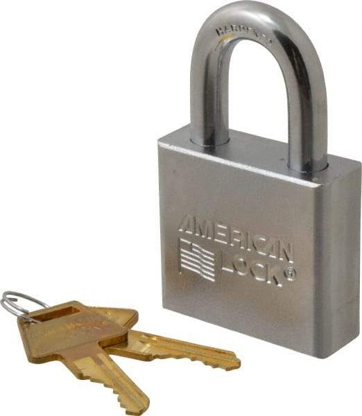 American Lock - 1-1/8" Shackle Clearance, Keyed Different A5260 Padlock - 3/8" Shackle Diam, Steel, with Solid Steel Finish - Caliber Tooling