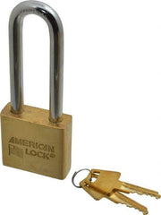 American Lock - 3" Shackle Clearance, Keyed Alike A5572 Padlock - 3/8" Shackle Diam, Steel & Brass, with Solid Extruded Brass Finish - Caliber Tooling