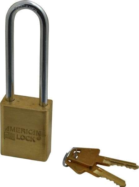 American Lock - 3" Shackle Clearance, Keyed Different A5532 Padlock - 1/4" Shackle Diam, Steel & Brass, with Solid Extruded Brass Finish - Caliber Tooling