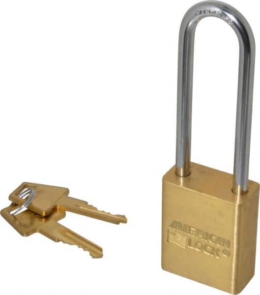 American Lock - 3" Shackle Clearance, Keyed Alike A5532 Padlock - 1/4" Shackle Diam, Steel & Brass, with Solid Extruded Brass Finish - Caliber Tooling