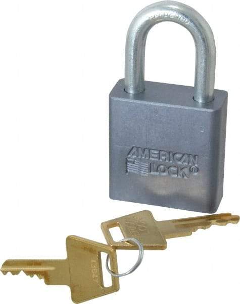 American Lock - 1-1/16" Shackle Clearance, Keyed Alike A10 Padlock - 5/16" Shackle Diam, Aluminum, with Solid Aluminum Finish - Caliber Tooling