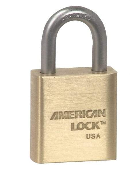 American Lock - 1-1/16" Shackle Clearance, Keyed Alike A5560 Padlock - 5/16" Shackle Diam, Steel & Brass, with Solid Extruded Brass Finish - Caliber Tooling