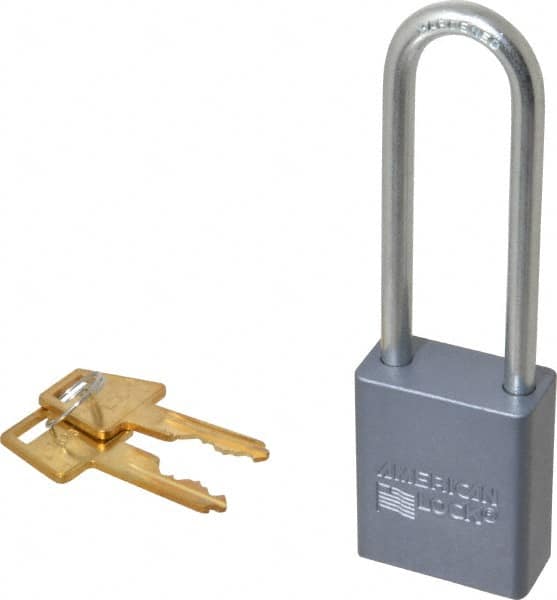 American Lock - 3" Shackle Clearance, Keyed Different A32 Padlock - 1/4" Shackle Diam, Aluminum, with Solid Aluminum Finish - Caliber Tooling