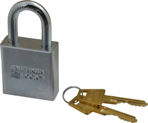 American Lock - 1-1/8" Shackle Clearance, Keyed Different A6200 Padlock - 5/16" Shackle Diam, Steel, with Solid Steel Finish - Caliber Tooling